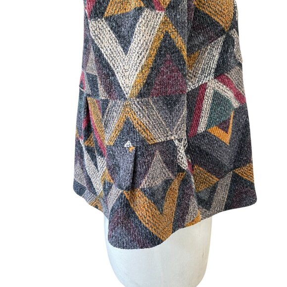 Damee Peplum Button Sweater Jacket Sz S Flare Sleeve Geometric Artsy Lagenlook - Picture 5 of 13